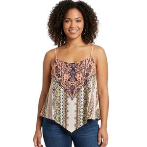 Eyelash Couture Boho Floral Paisley Cami Top NWT Medium Peach Navy Multi